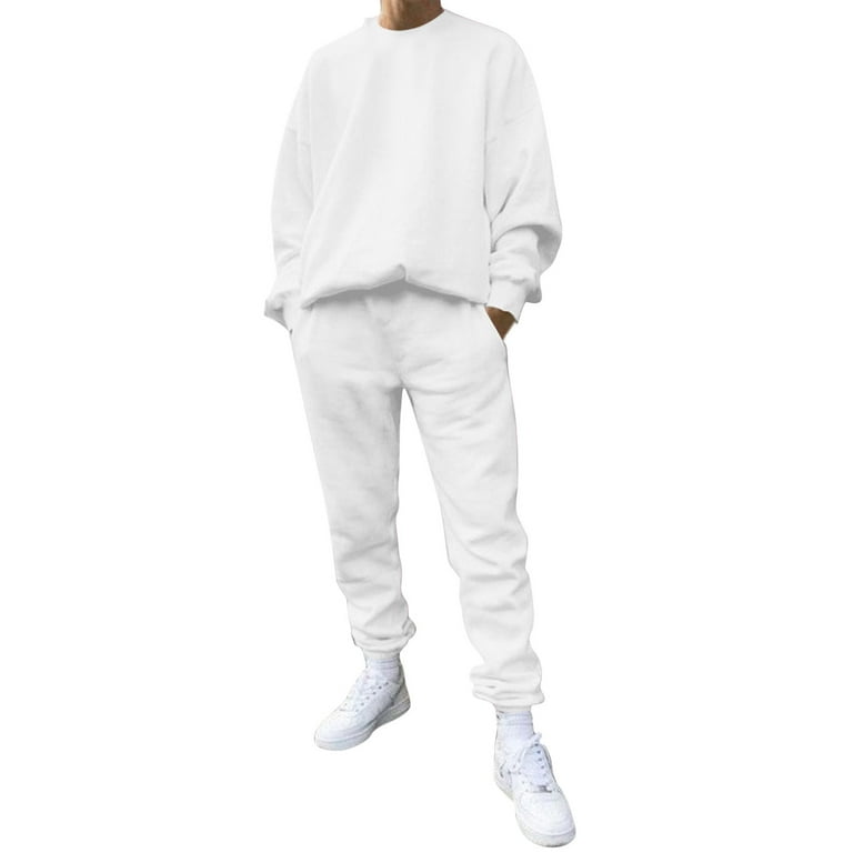 KaLI store 2 Piece Set for Men Men s 2 Piece Outfits Color Block Graphic Thermal Lined Sweatshirt and Sweatpants Tracksuit Set White M Walmart
