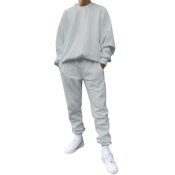 KaLI_store 2 Piece Set for Men Men's 2 Piece Sweatsuits Letter Graphic Long Sleeve Sweatshirt and Sweatpants Tracksuit Grey,M