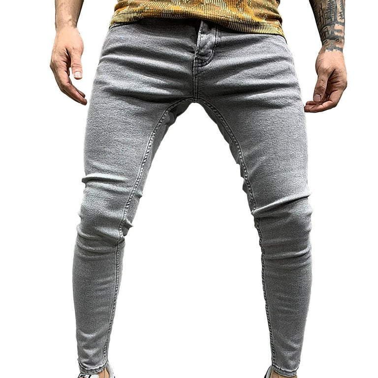 KaLI_store Baggy Jeans Men's Jeans - Comfort Stretch Denim Straight Leg  Relaxed Fit Jeans for Men Grey,3XL