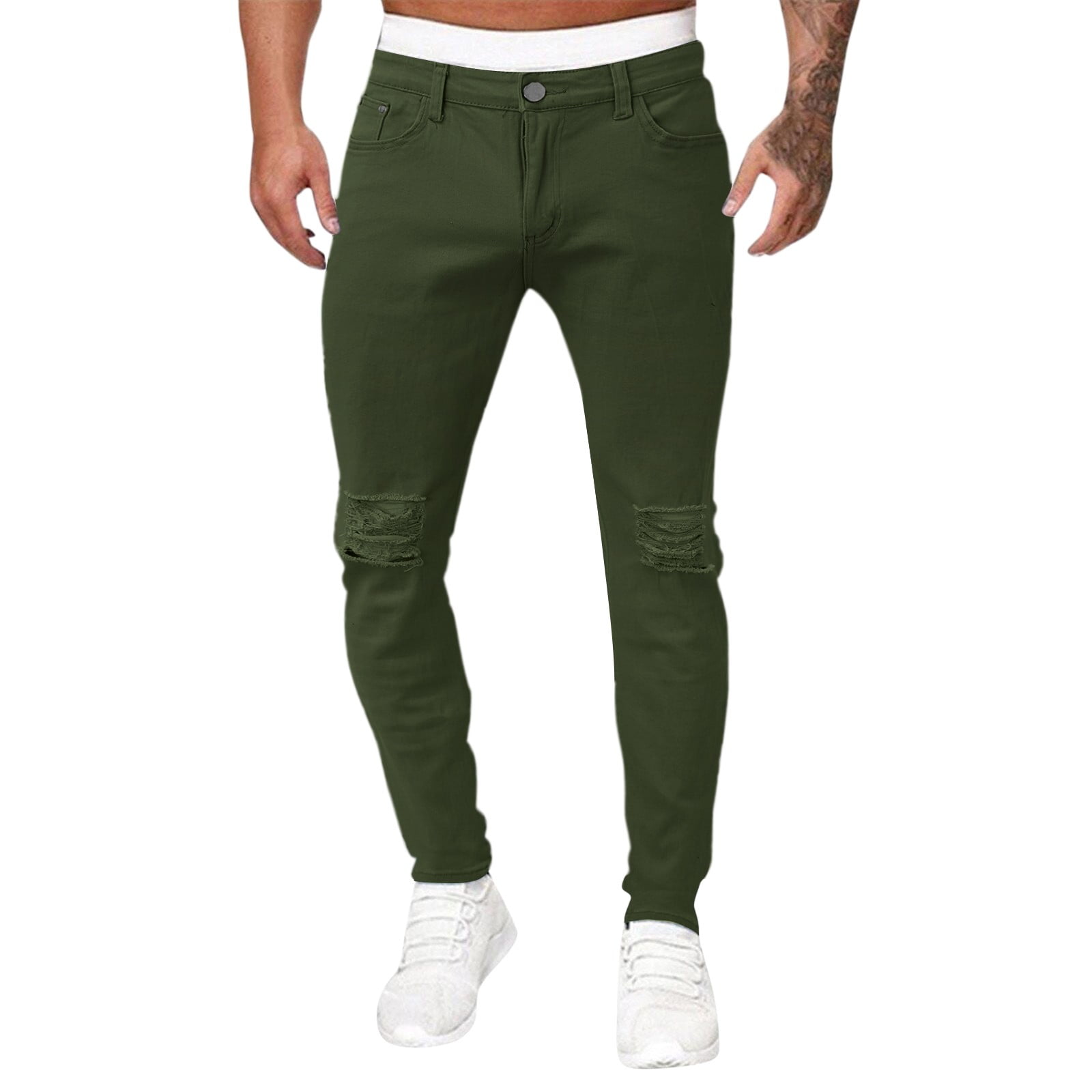 Men's Stretch Slim Fit Ripped Jeans - Distressed Denim Pants, Flex Waist, Skinny Straight Leg