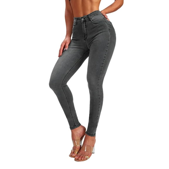 KaLI_store Bell Bottom Jeans for Women Women Mid Rise Distressed Flare Wide Leg Jeans Ripped Hole Denim Pants Grey,XL