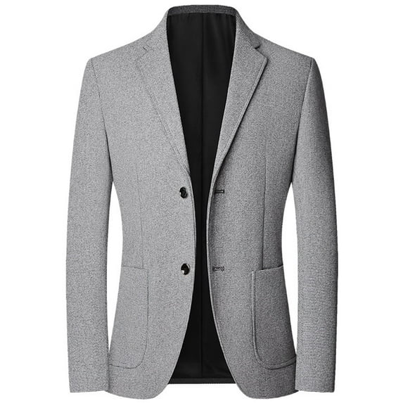 KaLI_store Blazer Jacket for Men Blazer for Men Men Solid Casual Turndown Slim Fit Single Button Long Sleeve Coats Grey,185