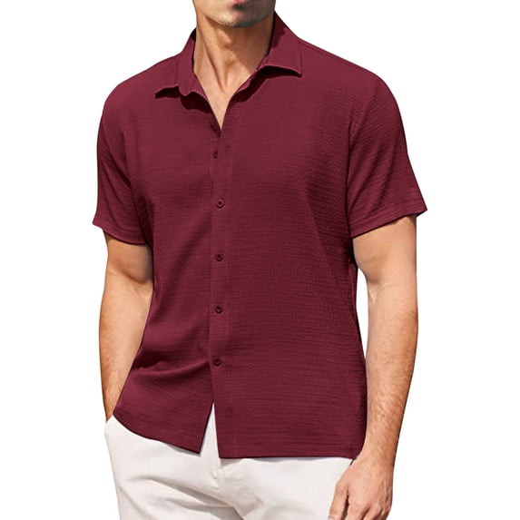 KaLI_store Blouses & Button-Down Shirts Men's Big and Tall Free Short Sleeve Button Down Check Shirt ,3XL