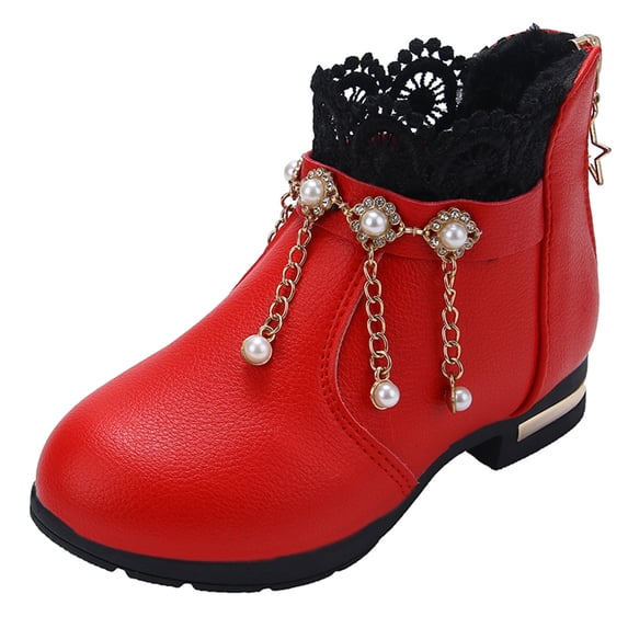KaLI_store Boot for Girls Toddler Toddler Girls Combat Boots Ankle Booties Comfortable Fashion Booties Red,3