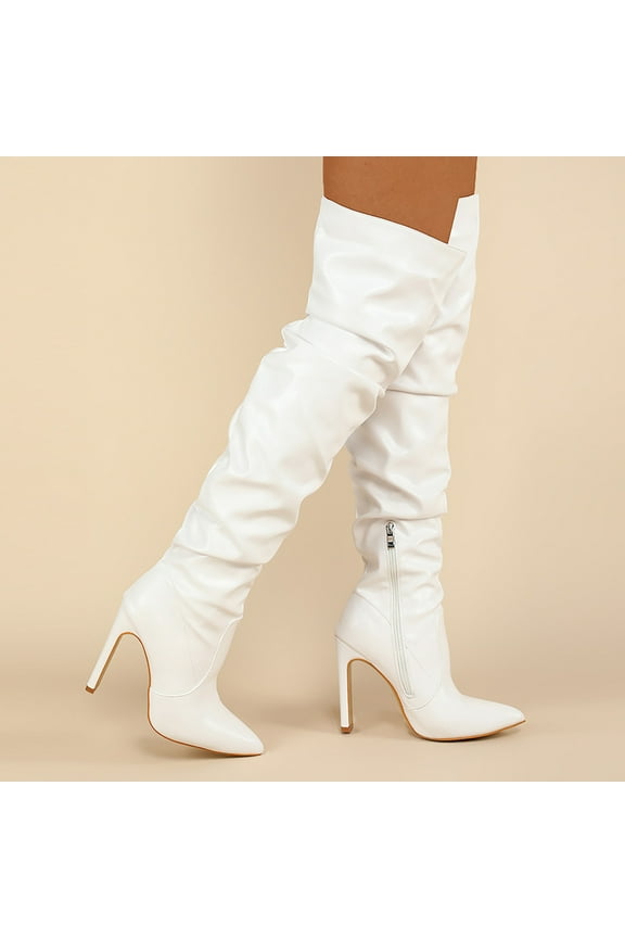 Boots for Women Boots For Women Platform Over The Knee High Boots Comfortable Stretch Boots White,7