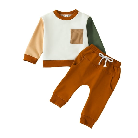 KaLI_store Boy 2 Piece Sets Outfits Boys Autumn Outfits Long Sleeve Tee Shirt and Jogger Pants Set Khaki,70