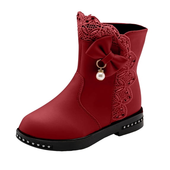 KaLI_store Boys Girls Ankle Boots Combat Boots Waterproof Boots with Side Zipper Glossy Black Little Kid(Red,8-9 Years)