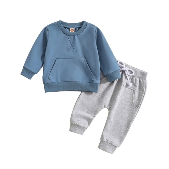 KaLI_store Boys Outfits Toddler Baby Boy Letters Printed Tops Pants Leggings Outfits Clothes Set Blue,12-18 Months