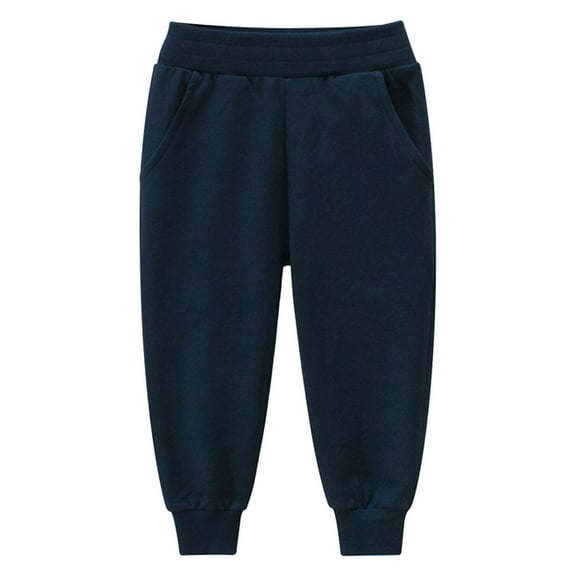KaLI_store Boys' Pants Toddler Kids Baby Boys Jogger Cotton Casual Stripes Active Pants with Pockets Navy,3-4 Years
