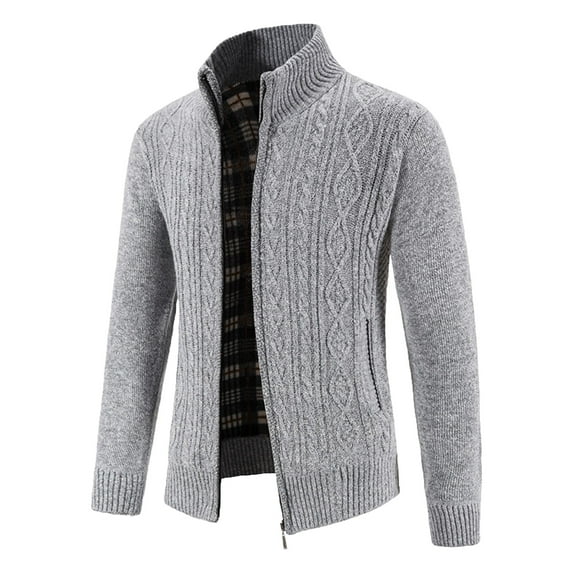 KaLI_store Cardigan Men Fashion Style Men's Knitted Regular Fit Full Zip Cardigan Sweater with Soft Lining Grey,3XL