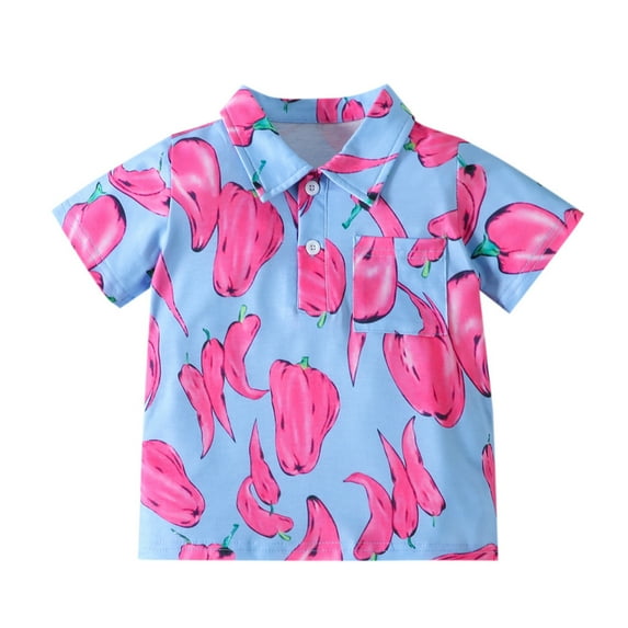 KaLI_store Cute Summer Tops Boys Girls Cotton V-Neck Tshirts Short Sleeve Tees for Kids Blue,12-18 Months