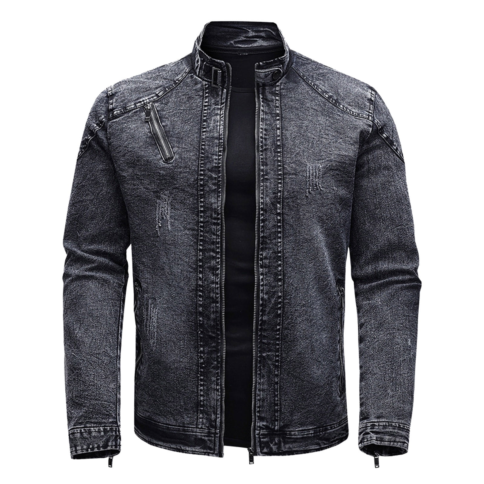 Distressed black denim jacket men best sale