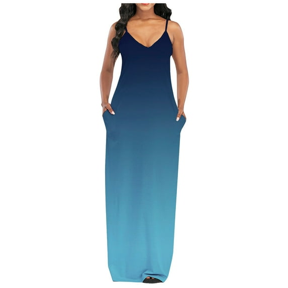 KaLI_store Dresses for Women Womens Mini Dress Summer Casual A-line Dress with Pockets Blue,XL