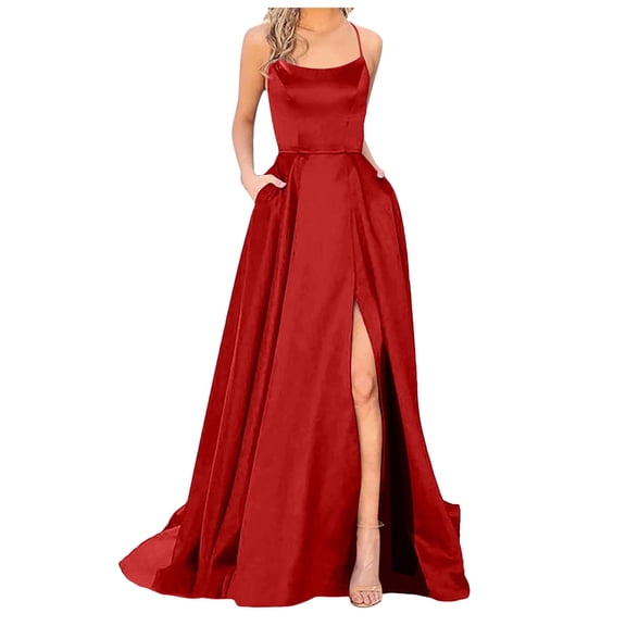 KaLI_store Evening Dress for Women Formal Long Dress Plus Size Floor Length Party Maxi Gowns Elegant Classy Wedding Guest Dresses Z2-Red,S