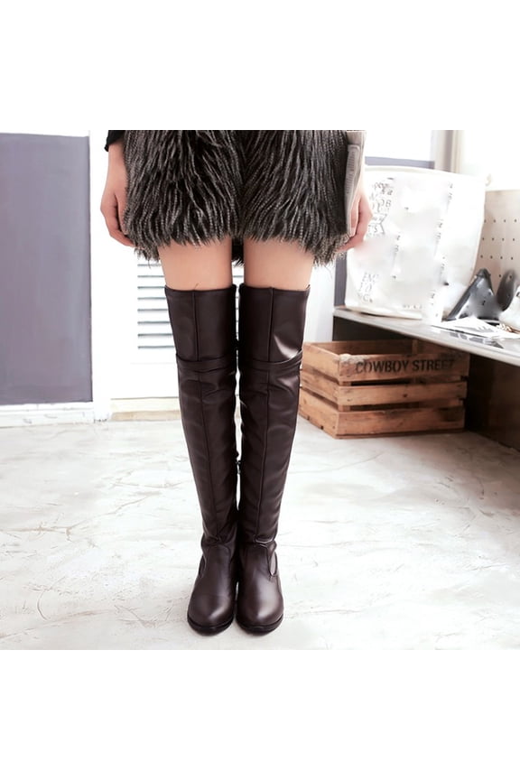 Fall Boots for Women 2023 Thigh High Boots Round Toe Mid Heel Stretch Over the Knee Boots for Women Brown,7