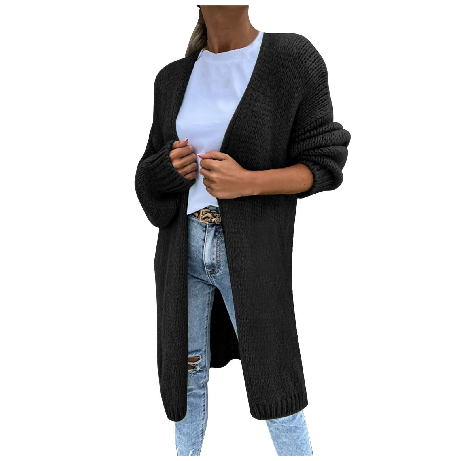 Black loose top knit cardigan