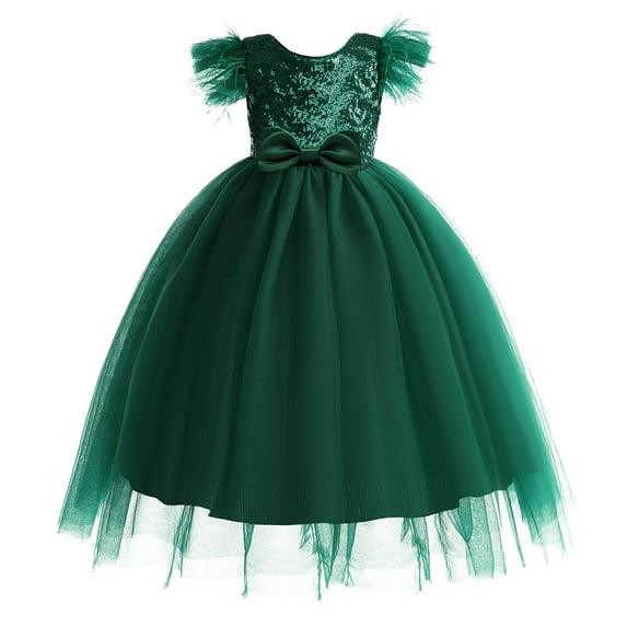 KaLI_store Flower Girl Dresses for Wedding Girl Toddler Full-Length Straight Tulle Tutu Lace Back Party Flower Girl Dress Green,3-4 Years