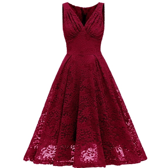 KaLI_store Formal Dress Wedding Guest Dresses, Fall Lace Mother of The Bride Summer Dress with Belt Short Sleeve Red,L