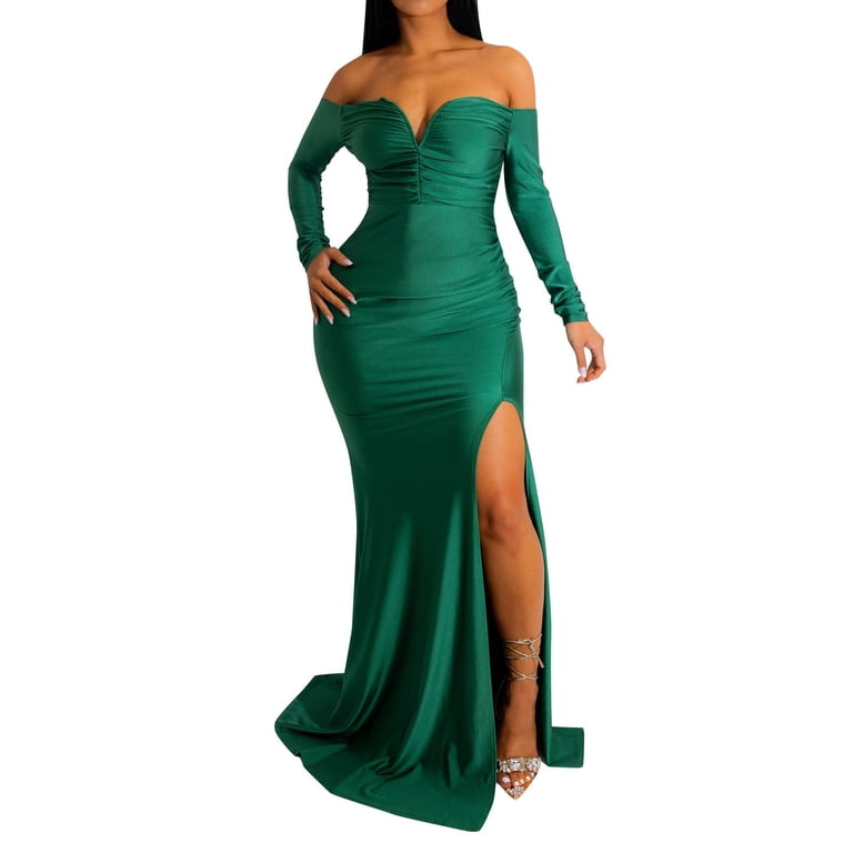 KaLI_store Formal Dress Women's One Shoulder High Split Cutout Sleeveless  Elegant Party Maxi Dress Green,M - Walmart.com