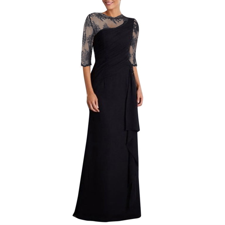 KaLI_store Formal Dresses Wedding Guest Dresses for Women Long Sleeve Modest  Dresses for Woman, Formal Fit Flare Bridesmaid Dress Black,S - Walmart.com