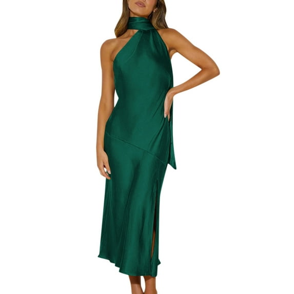 KaLI_store Formal Dresses for Women 2023 Women's Deep V Neck Split Party Formal Bridesmaid Maxi Dress Green,S