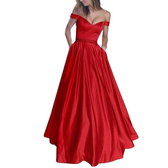 KaLI_store Formal Dresses for Women Evening Party Formal Bridesmaid Dress, Evening Gowns for Prom Wedding Party, Chiffon Split Flare Sleeve Red,L