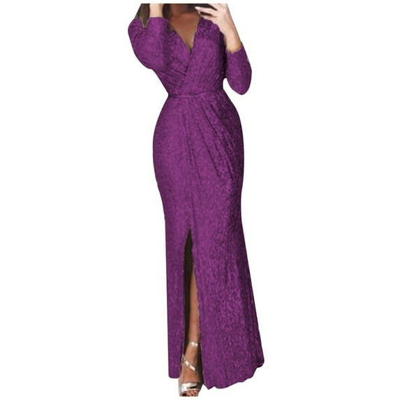 KaLI_store Formal Dresses for Women Evening Party Women's Halter Neck Split Party Maxi Long Formal Dress Purple,L