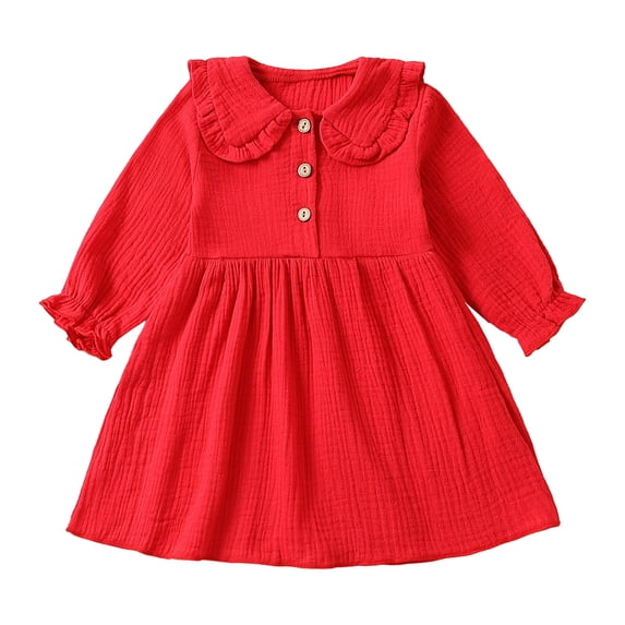 KaLI_store Girl Fall Dress Girl's Contrast Mesh Long Sleeve Neck High Waist Flared A Line Dress Red,2-3 Years
