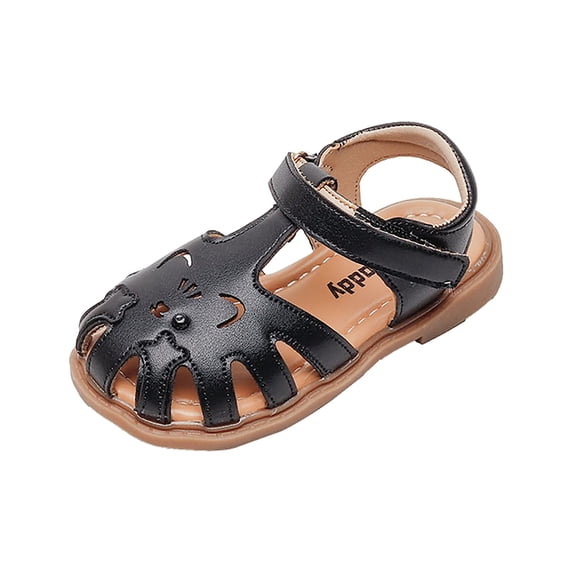 KaLI_store Girl Sandals Girls Sandals Kids Strap Flat Sandals Closed Toe Summer Shoes Casual Sandals for Girls,Black