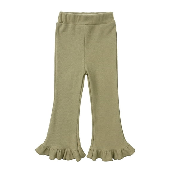 KaLI_store Girls Cargo Pants Girl's Elastic Waist Flare Leg Ribbed Knit Casual Stretch Long Pants Mint Green,2-3 Years