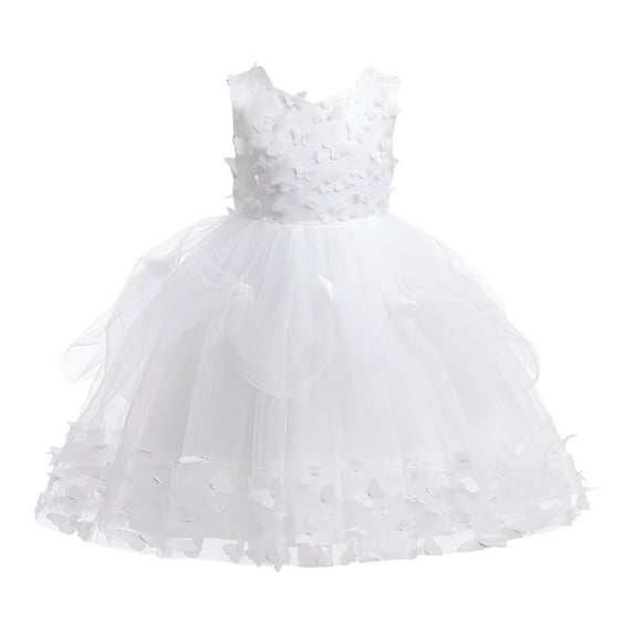 KaLI_store Girls' Dresses Girl Dress for Wedding Pageant Party Formal Gown Princess Tulle Bow Dresses White,5-6 Years
