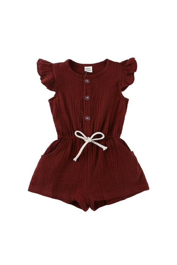 Girls' Jumpsuits & Rompers Girl's Polka Dots Ruffle Trim Cap Sleeve Round Neck Wide Leg Jumpsuit,