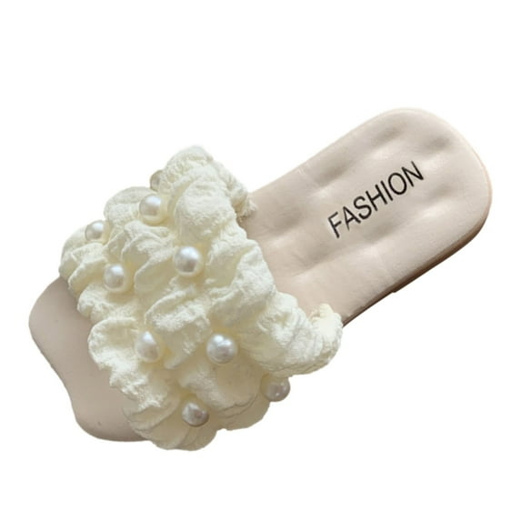KaLI_store Girls Slippers Summer Fashion Female Outdoor Slides Slippers Low Heels Girl Sandals Slip On Ladies Shoes White,5.5
