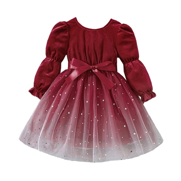 KaLI_store Girls Winter Dresses Girls Dress Long Sleeve Kids Toddler Little Big Girl Casual Dresses Red,5-6 Years