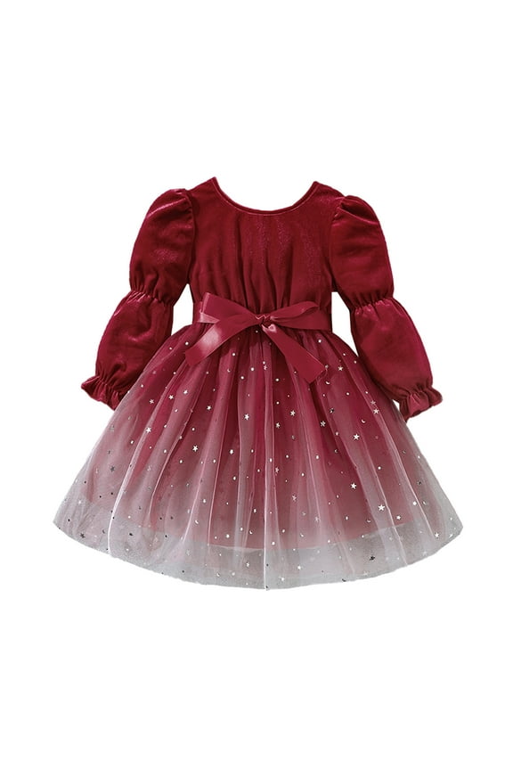 Girls Winter Dresses Girls Dress Long Sleeve Kids Toddler Little Big Girl Casual Dresses Red,5-6 Years