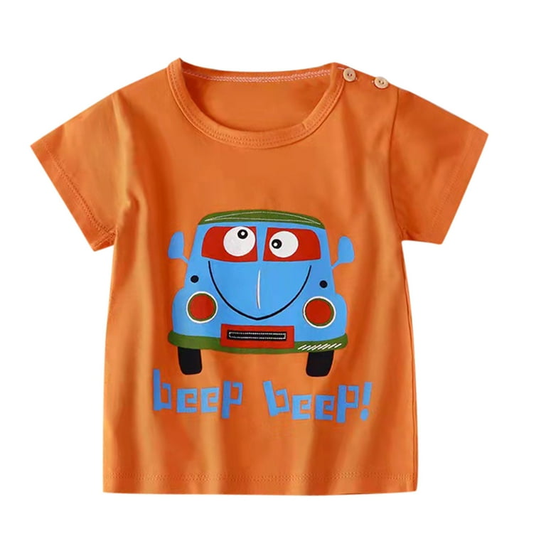 KaLI_store Going Out Tops Little & Big Boy's Button Down Hawaiian Shirts Short Sleeve Cool Cartoon Print Aloha Dress Tops T-Shirt for Kids,Orange