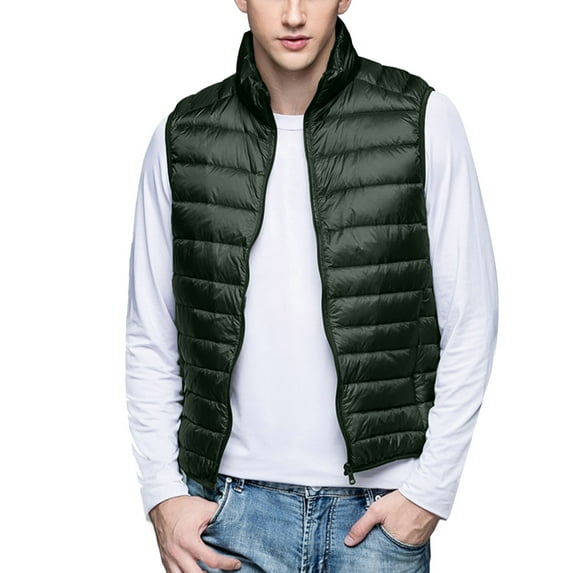 KaLI_store Golf Vests for Men Parkas for Men Men's Winter Solid Color Sleevelessd Jacke AG,M