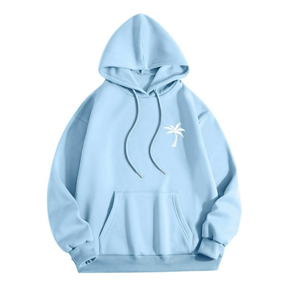 KaLI_store Graphic Hoodie Pullover Hoodie Men Blend Long Sleeve Sweatshirt with Kanga Pockets Light Blue,S