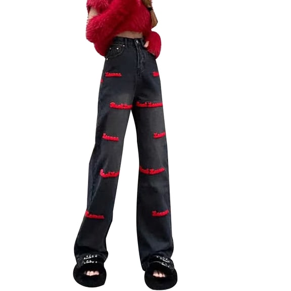 KaLI_store High Waisted Jeans for Women Women's High Rise Destroyed Boyfriend Jeans Washed Distressed Ripped Denim Pants Black,XS