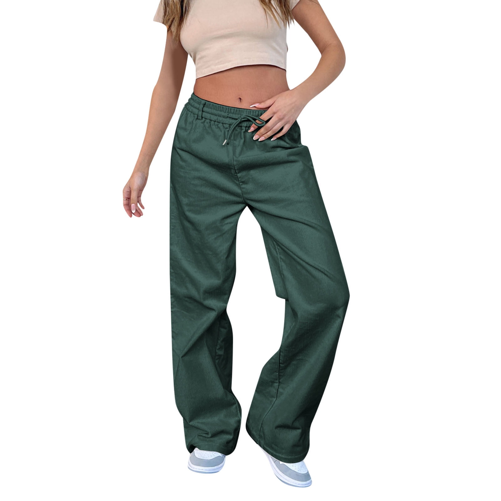 GOTOTOP Womens Casual Elastic Waist Comfy Cropped Work Pants with