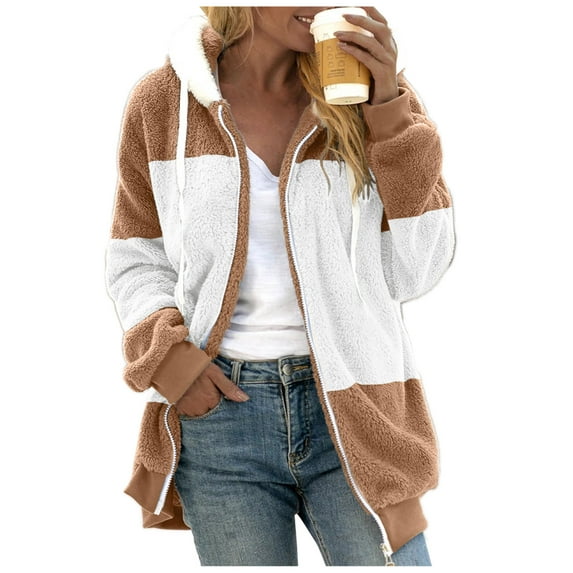 KaLI_store Jacket for Women Womens Winter Jacket Coat Full Zip Running Jacket Stand Collar Windbreaker Outwear With Pockets Khaki,XXL