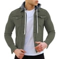 thumbnail image 1 of KaLI_store Jean Jacket for Men Mens Classic Denim Jacket Casual Button Up Jean Trucker Coat Army Green,L, 1 of 5