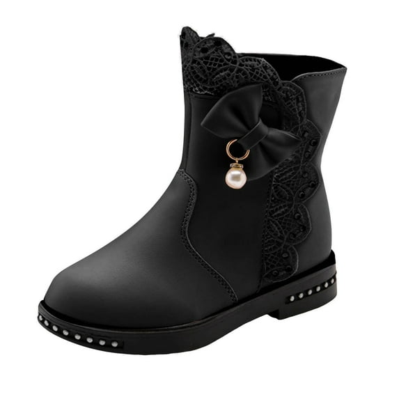 KaLI_store Kids Girls Glitter Ankle Boots Lace Up Waterproof Combat Boots with Side Zipper Toddler/Little Kid Black,14