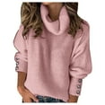 thumbnail image 1 of KaLI_store Knit Sweater for Women Women's Turtleneck Long Batwing Sleeve Split Hem Ribbed Casual Oversized Knit Pullover Tops Pink,5XL, 1 of 5