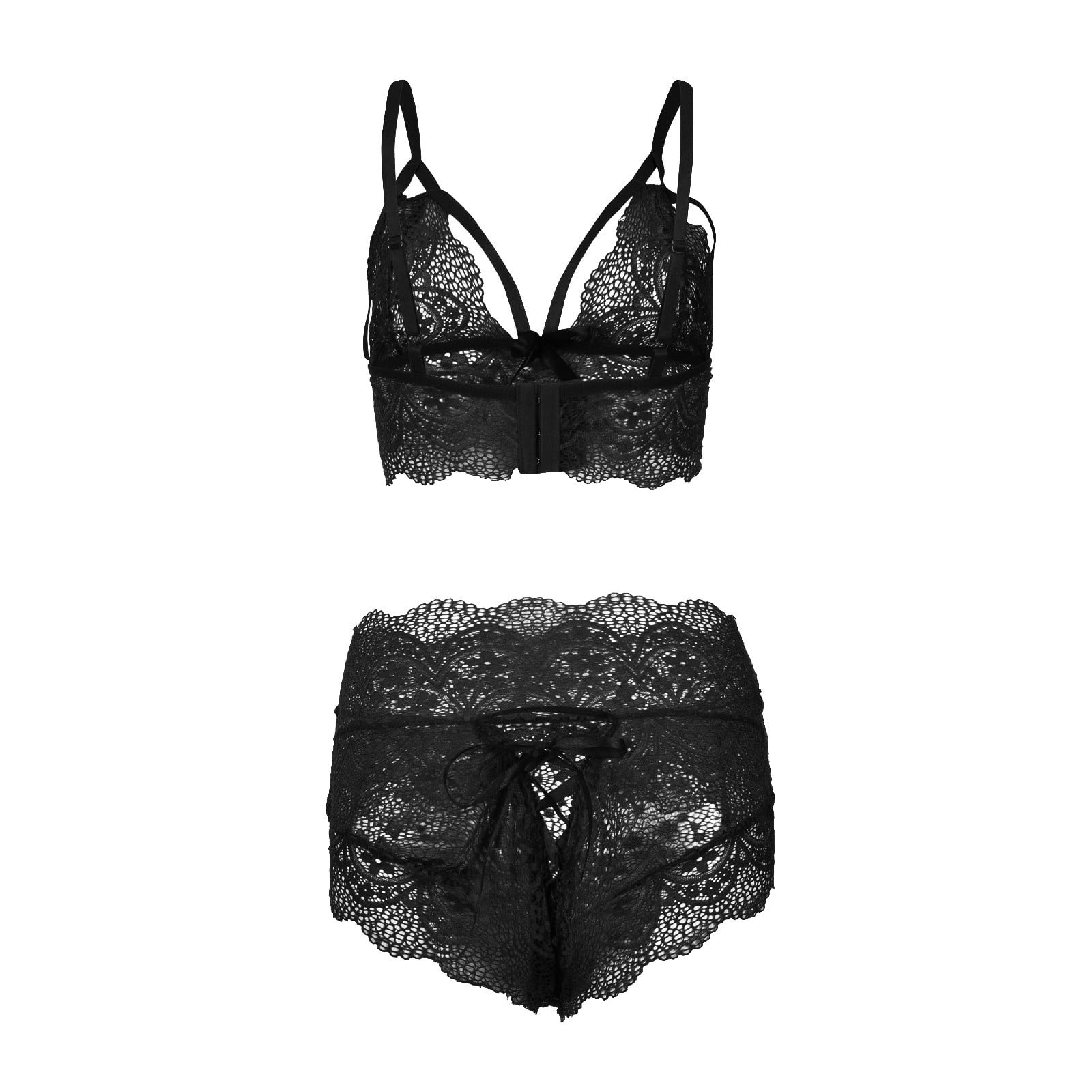 KaLI_store Lingerie Set Lingerie Lace 2 Piece Bra and Panty Sets Black,L