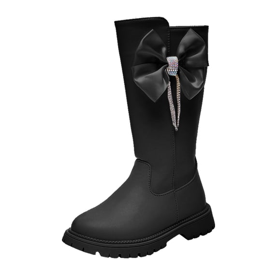 KaLI_store Little Girl Boots Girls Ankle Boots Lace Up Waterproof Combat Boot With Side Zipper Black,12.5