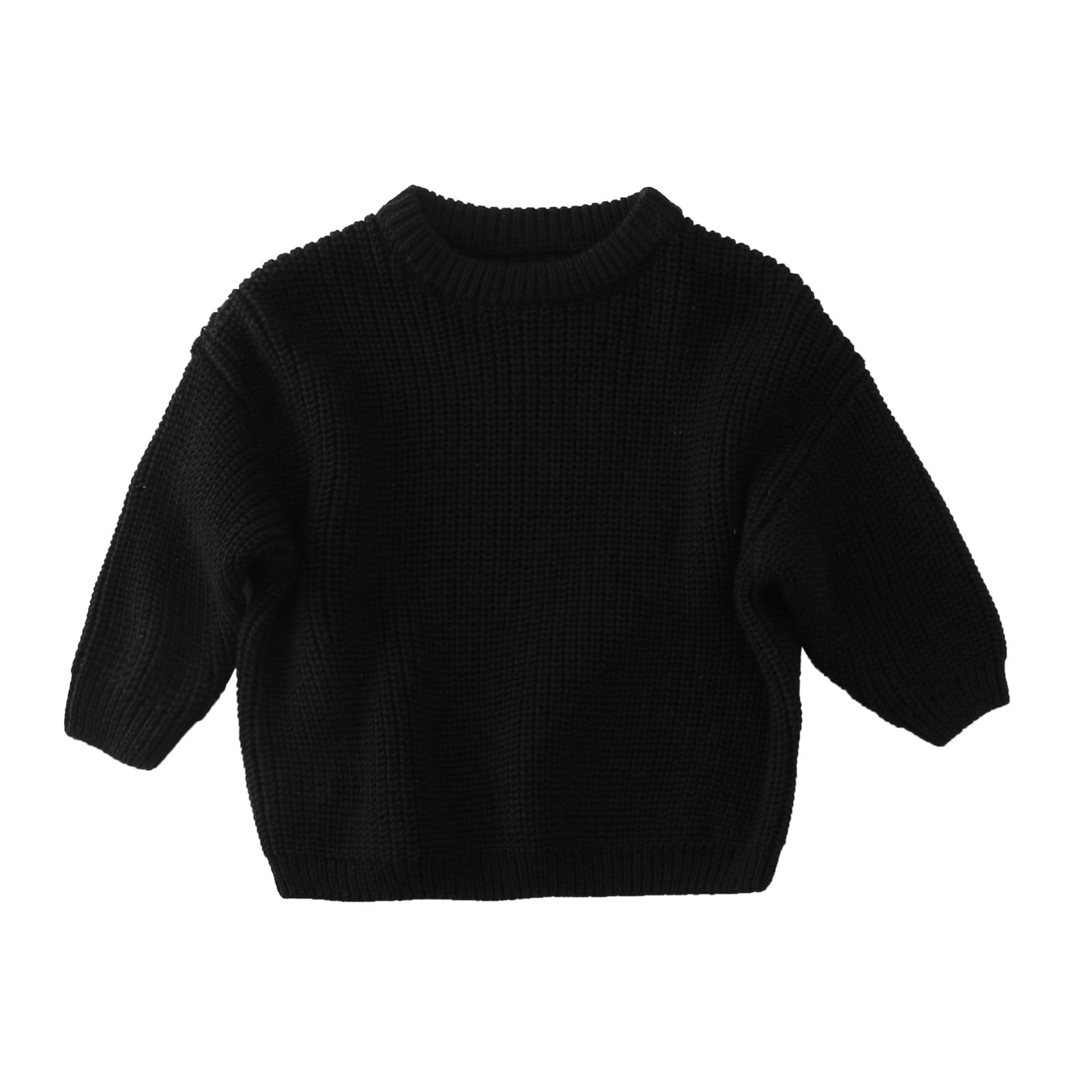 KaLI store Little Girl Sweaters Girls Pullover Sweaters Kids Long Sleeve Drop Shoulder Sweaters Black 3 4 Years