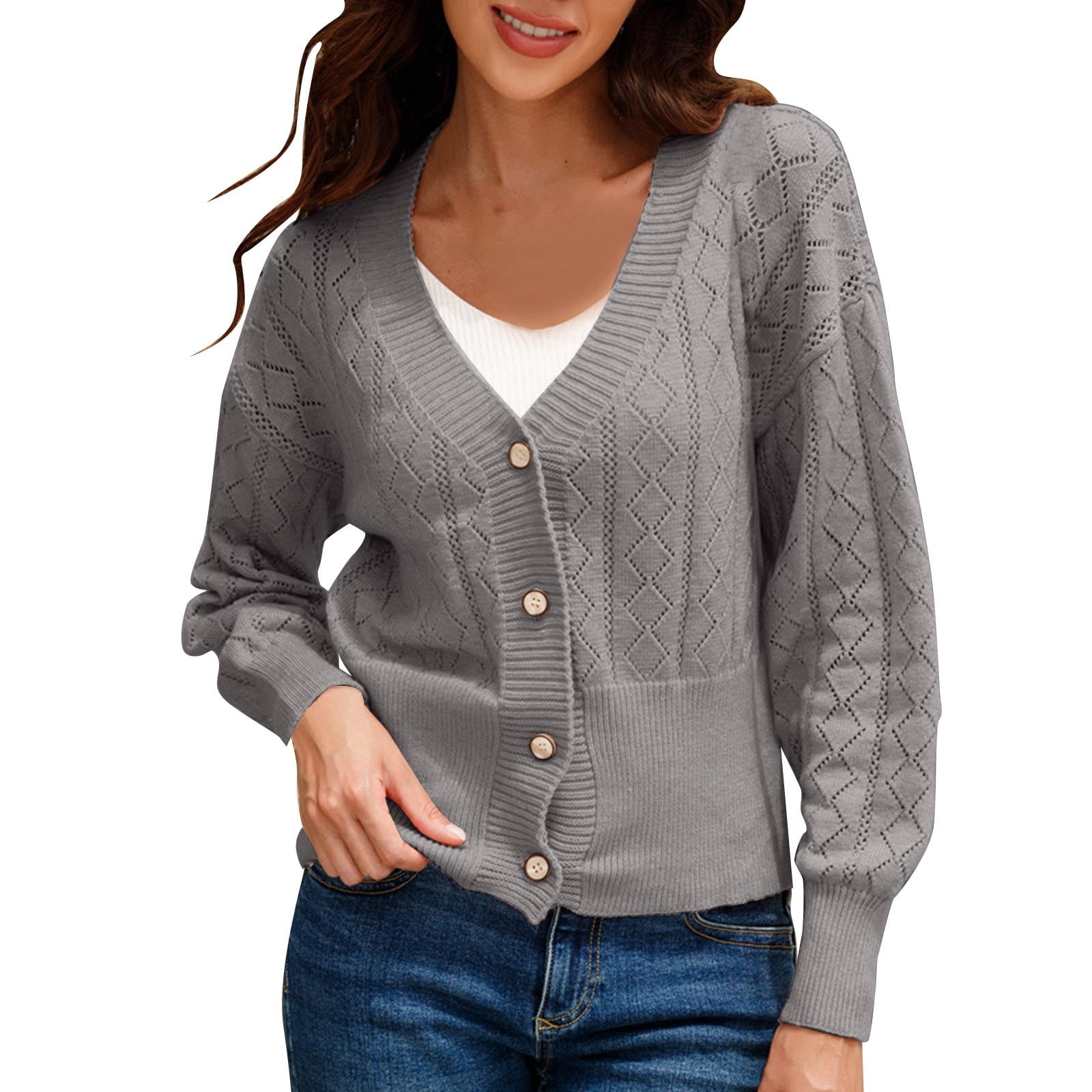 KaLI_store Long Sweater Cardigan Women Womens Winter Hooded Cardigans  Button Up Cable Knit Sweater Coat Outerwear Grey,XL - Walmart.com