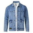 thumbnail image 1 of KaLI_store Men Jeans Jacket Denim Jacket Men Slim Fit Fashion Jeans Coat Blue,L, 1 of 4