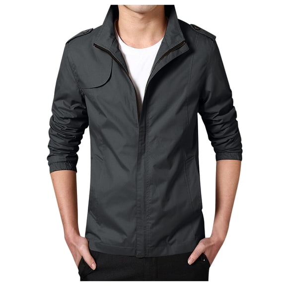 KaLI_store Men's Jackets For Winter Men's Business Casual Full Zip Lightweight Outwear Jackets Black,4XL